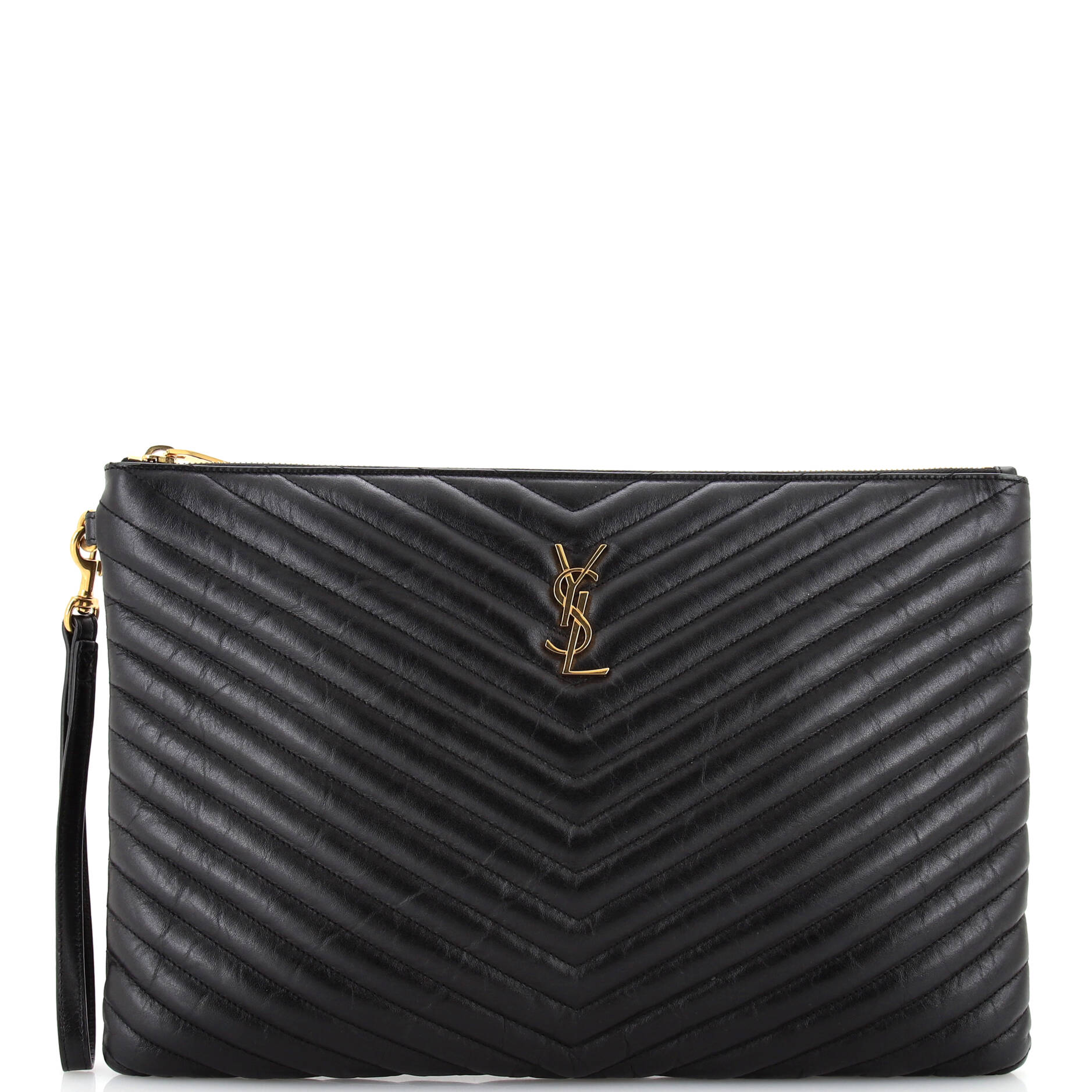 YSL Saint Laurent Saint Laurent Trending Classic Wristlet Pouch Chevron Leather Matelasse Travel Bag Leather Large