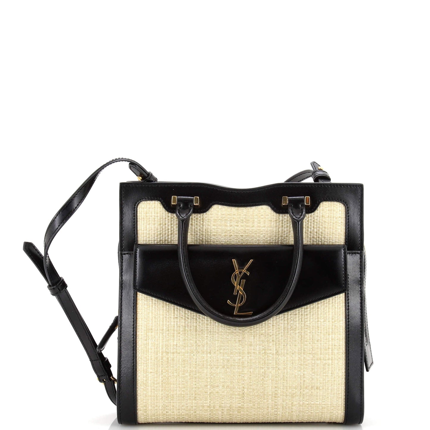 YSL Saint Laurent Luxury Trending Uptown Tote With Leather Raffia Small Tote Bag