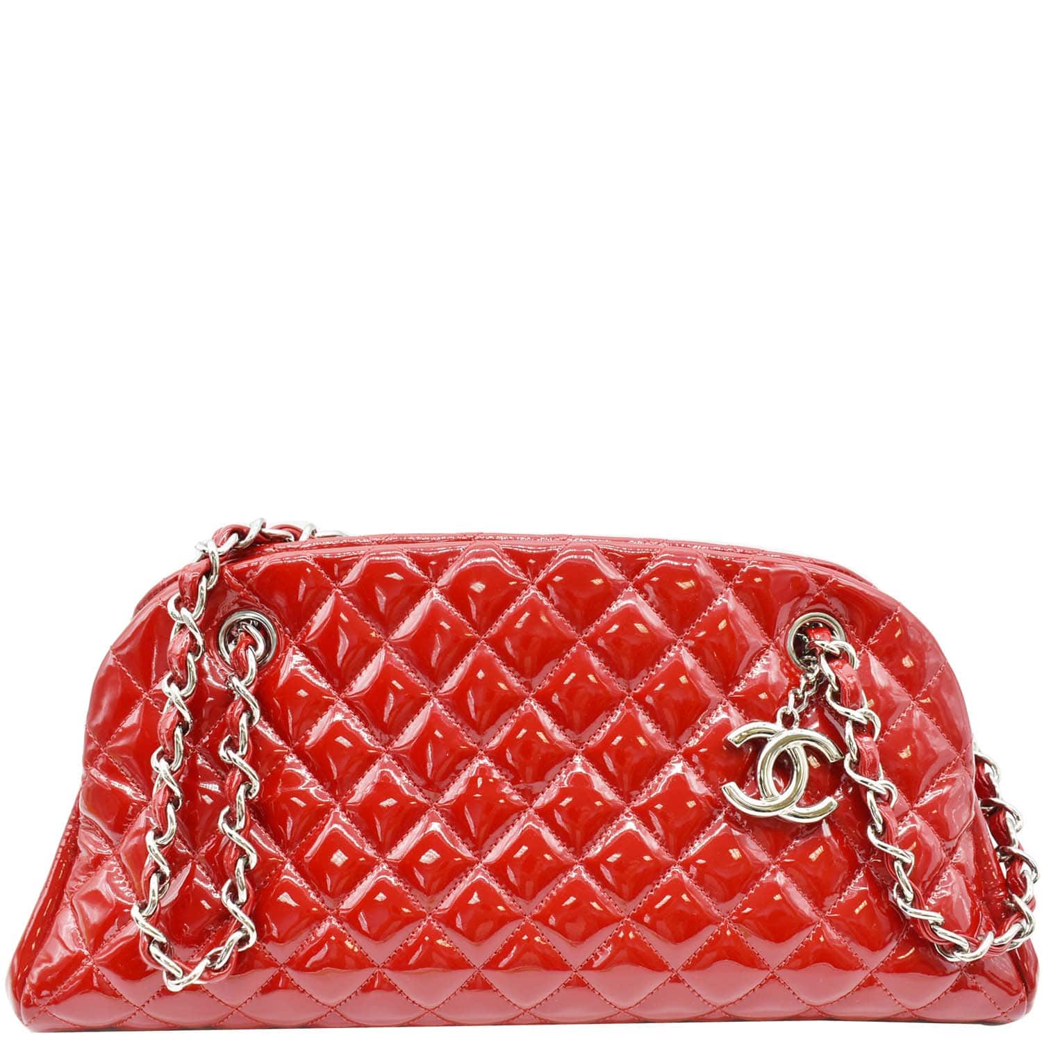 Chanel Just Mademoiselle Patent Bowling Leather Red Travel Bag