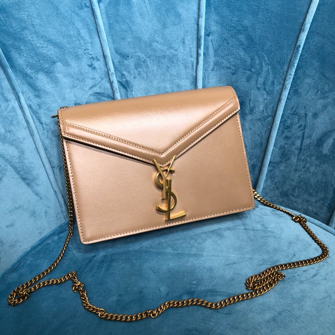 YSL Saint Laurent Cassandra Dark 8.7in 22cm Beige Medium Chain Handbag