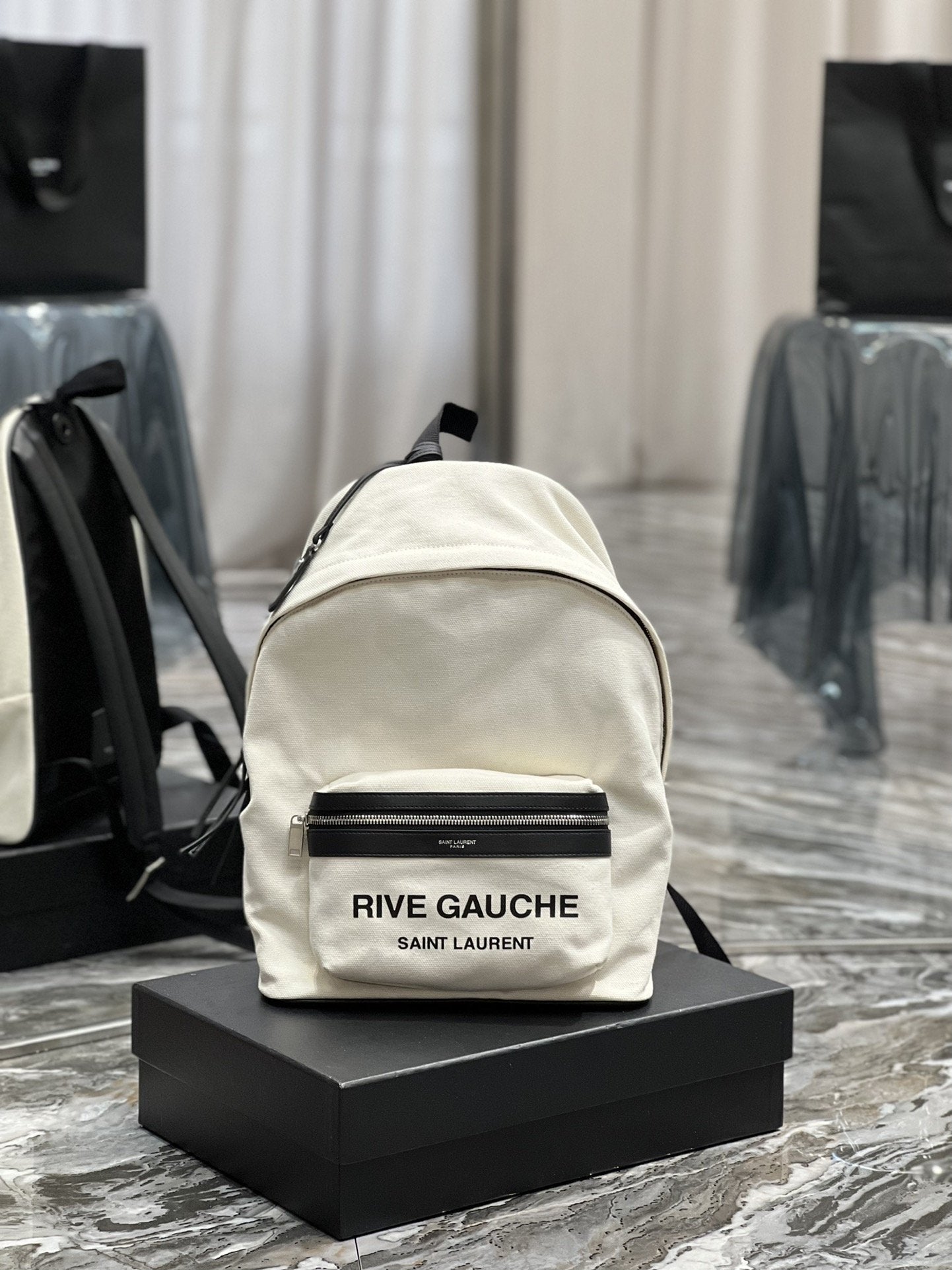 YSL Saint Laurent City Backpack Unisex 13.8in 35cm Canvas White