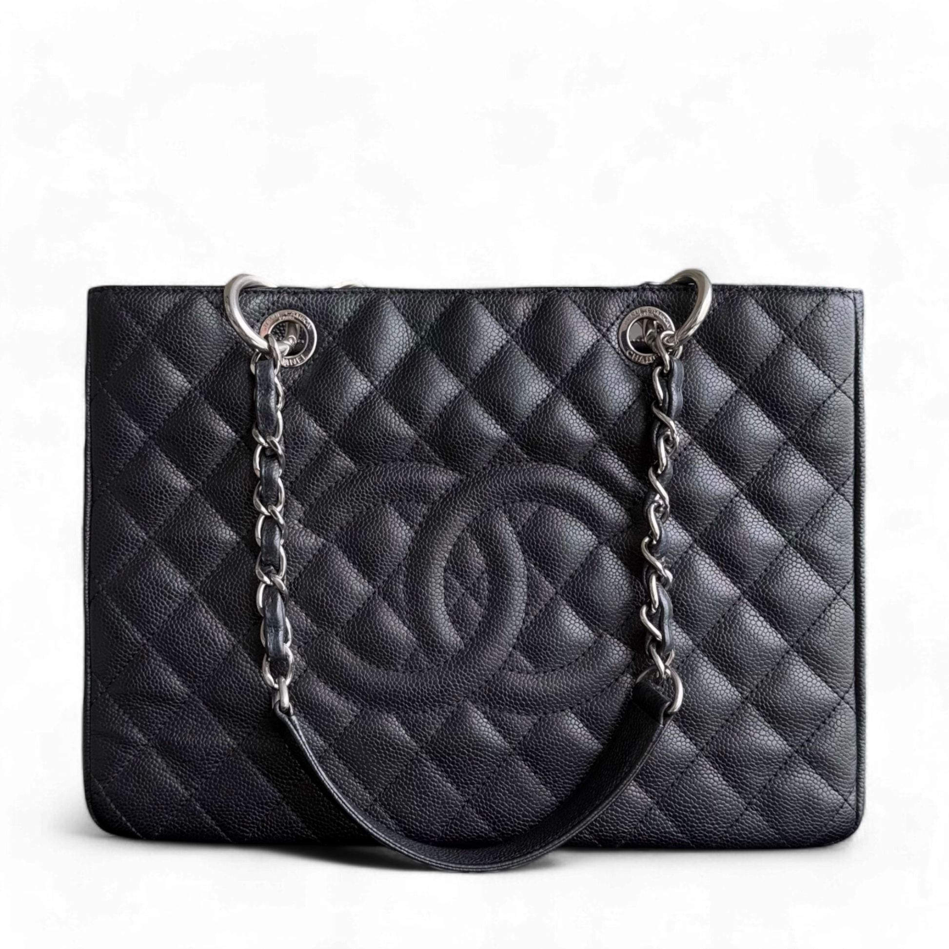 Chanel GST Grand Shopping Tote - Caivar Hardware Quilted Black Tote Bag