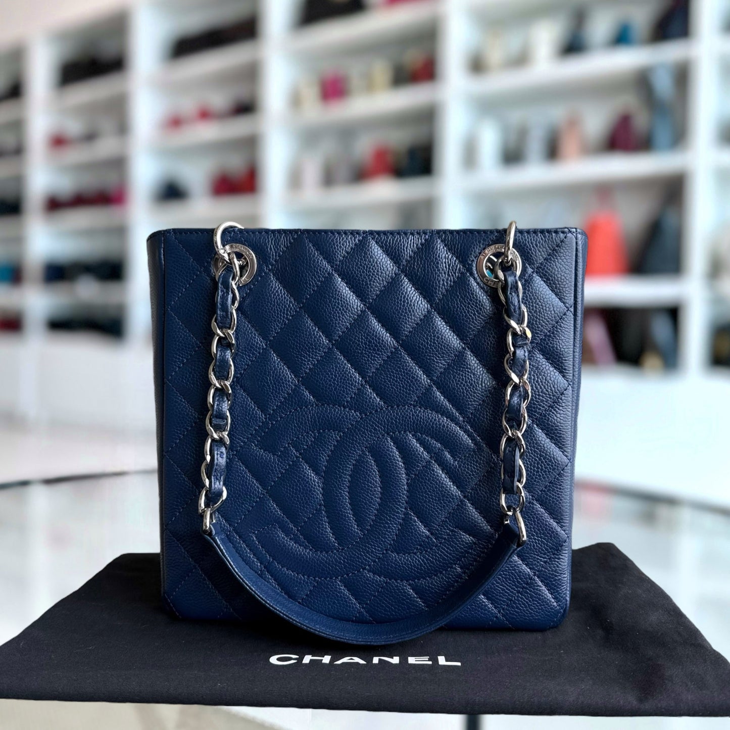 Chanel PST Petite Shopping Tote - Caviar 24CM Quilted Blue Tote Bag
