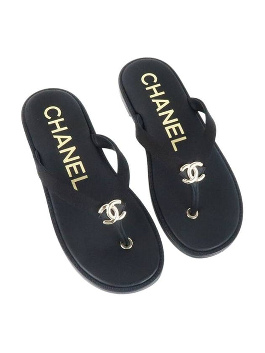 WoMen's CC Logo Flip Flops Black Chanel