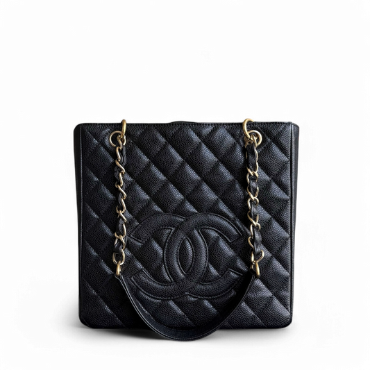 Chanel PST Petite Shopping Tote - Caviar Quilted Black Gold Hardware Series 12