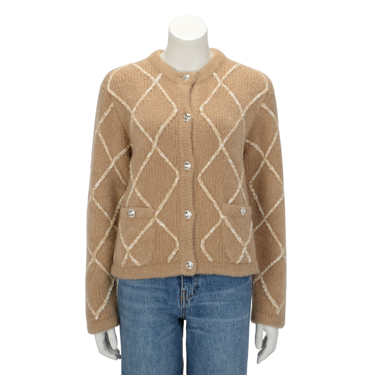 Chanel Beige Cashmere Diamond Quilted Cardigan FR 40 Apparel