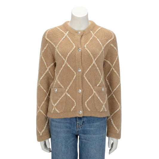 Chanel Beige Cashmere Diamond Quilted Cardigan FR 40 Apparel
