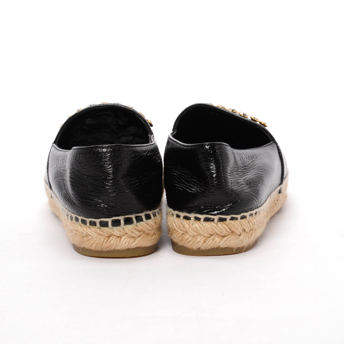 Chanel Black Lambskin Crystal CC Espadrilles 38 Accessory