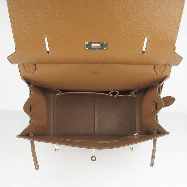 Hermes Luxury Shoulder Bag Light Coffee Golden Leather