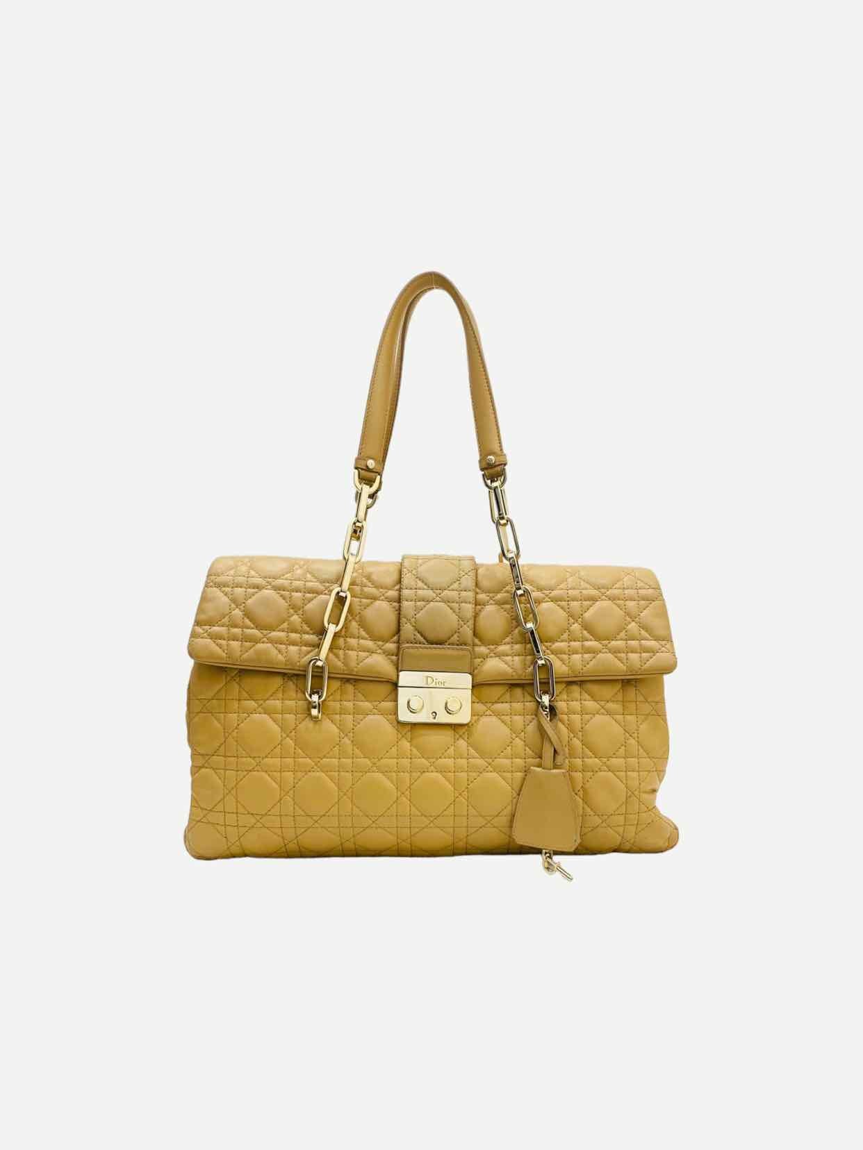 Dior Satchel Bag Lock Cannage Satchel Leather Beige Gold