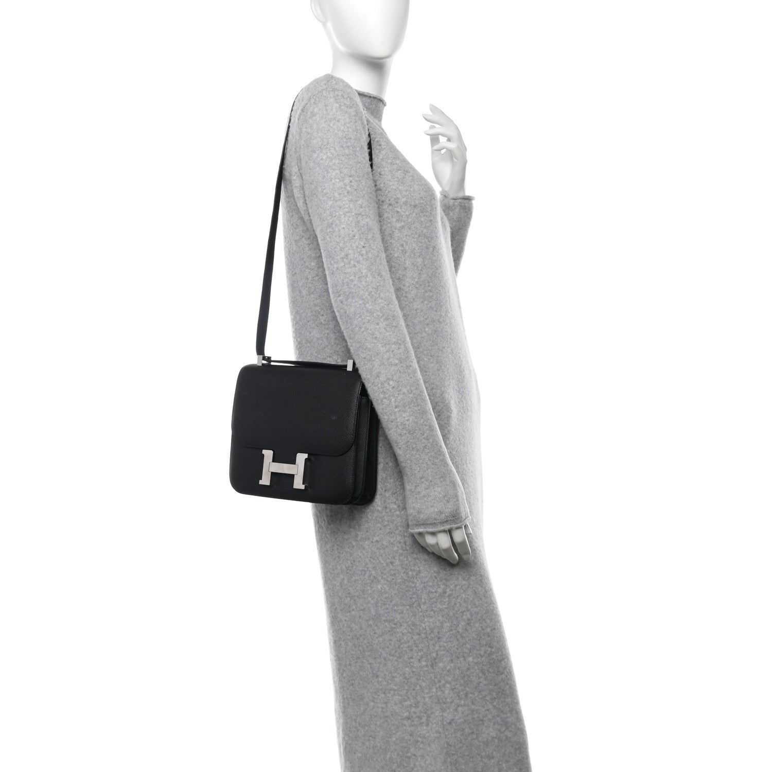 Hermes Epsom Constance Handbag Black Travel Bag 24 Black 1678676