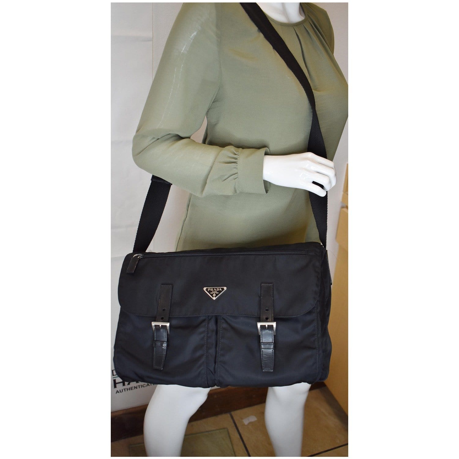 Prada Vela Messenger Bag Nylon Black Crossbody Bag