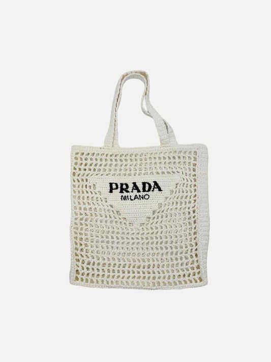 Prada Crochet Tote Bag Raffia White