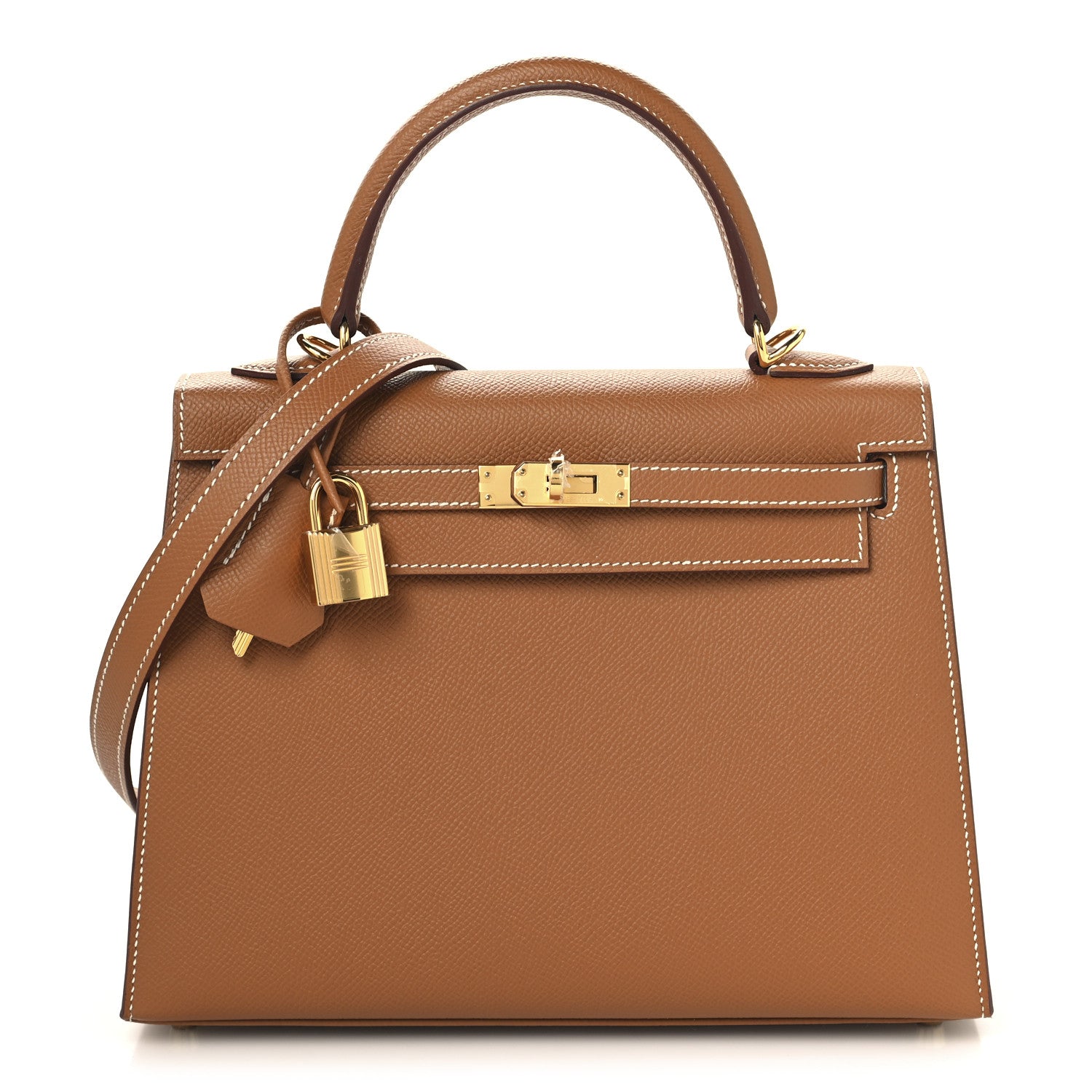 Hermes Epsom Kelly Sellier Handbag Gold Travel Bag 25 Gold 1705592