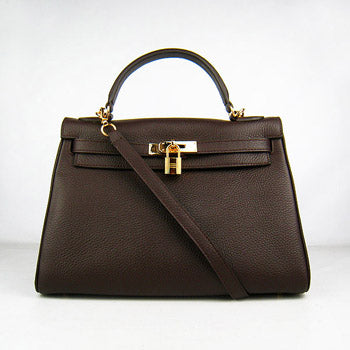 Hermes Luxury Kelly Cm Togo Dark Coffee Golden Leather Travel Bag