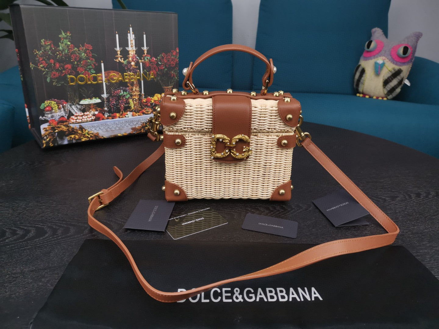 Amore Wicker Box Beige Top Handle Travel Bag