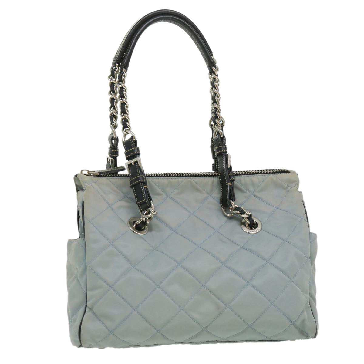 Prada Shoulder Bag Light Nylon Blue Chain
