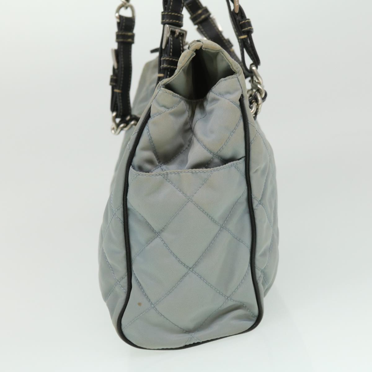 Prada Shoulder Bag Light Nylon Blue Chain