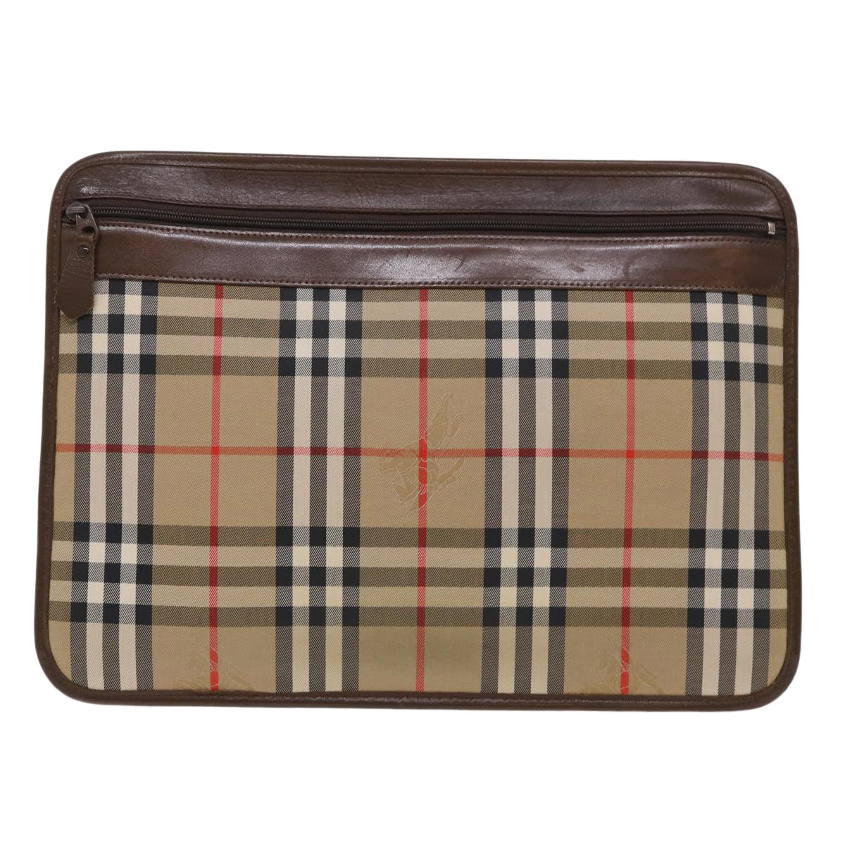 Burberry Luxury ss Nova Check Clutch Bag Auth Ac2005 Canvas Brown Beige