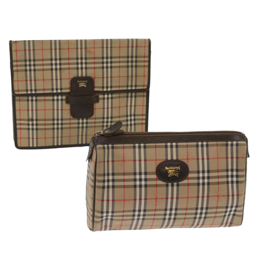 Burberry Luxury ss Nova Check Clutch Bag 2Set Auth Canvas Brown Beige