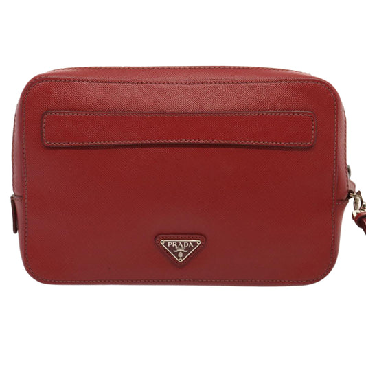 Prada Safiano Clutch Bag Auth Leather Red