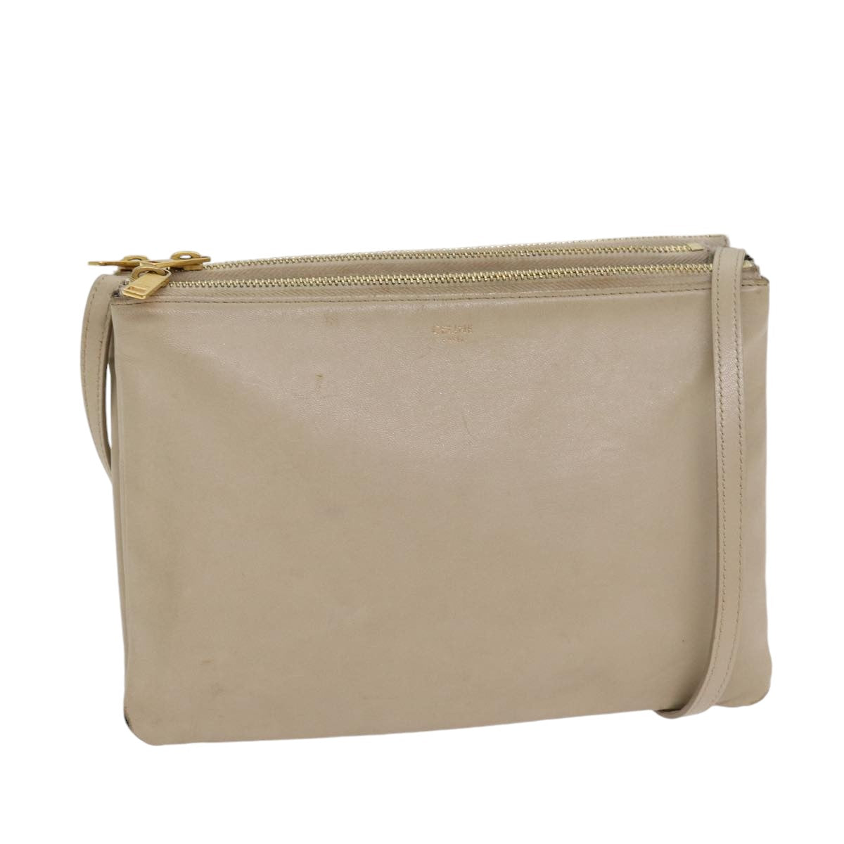 Luxury Trio Shoulder Bag Auth Ac Leather Beige