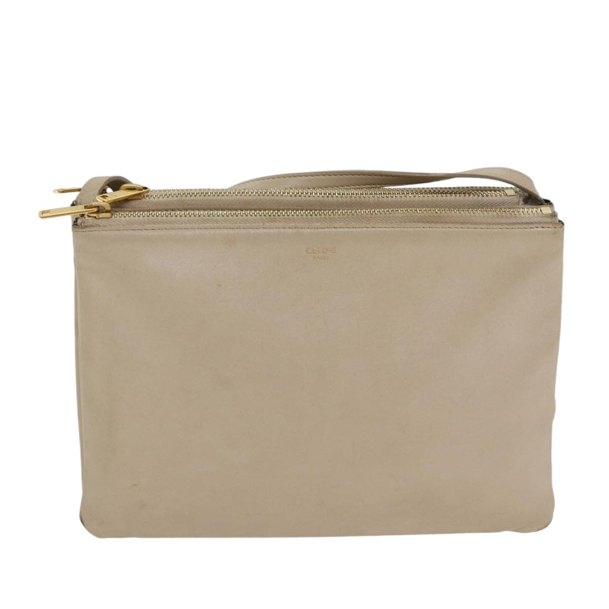 Luxury Trio Shoulder Bag Auth Ac Leather Beige