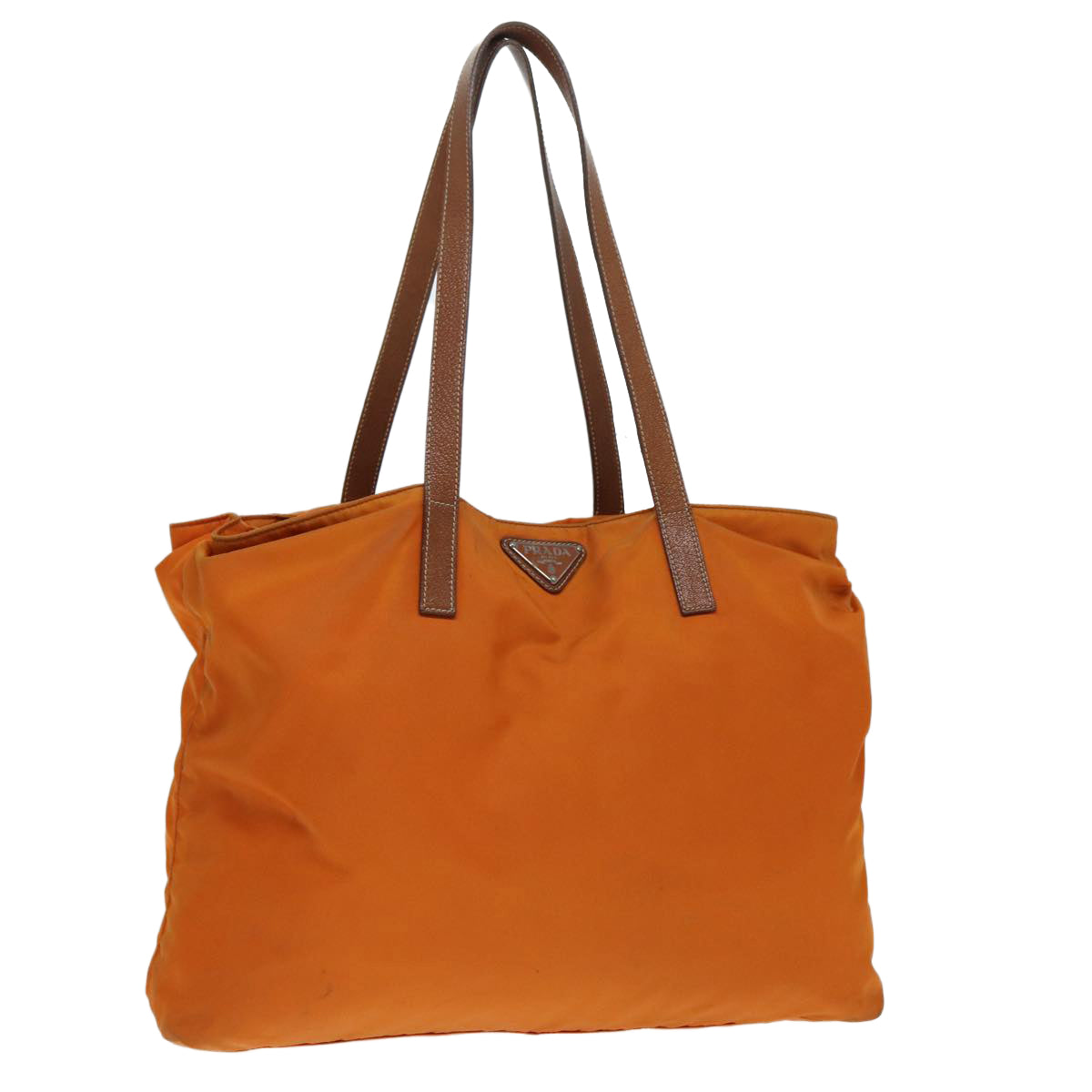 Prada Tote Bag Auth Nylon Silver Orange Silver Auth Ac3237