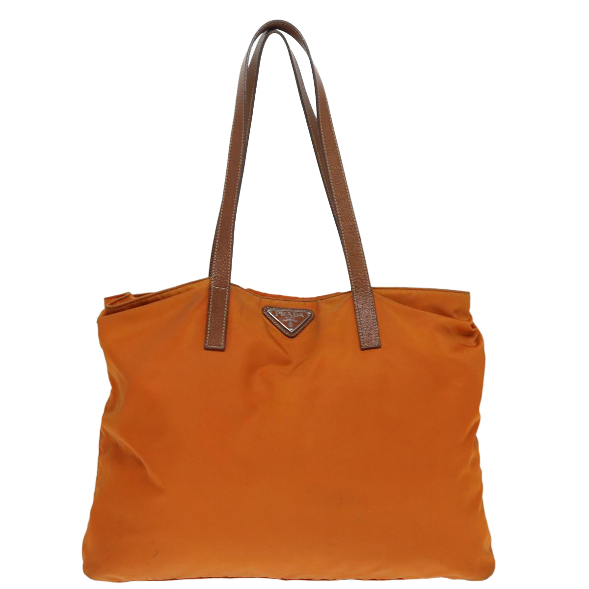 Prada Tote Bag Auth Nylon Silver Orange Silver Auth Ac3237