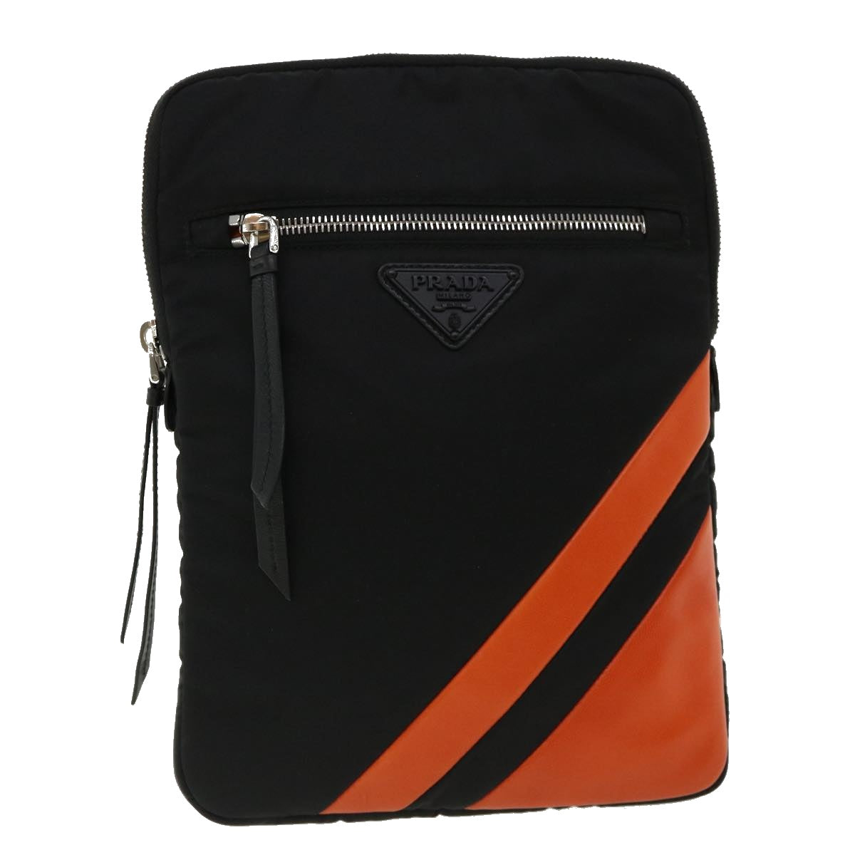 Prada Clutch Bag Auth Leather Nylon Black