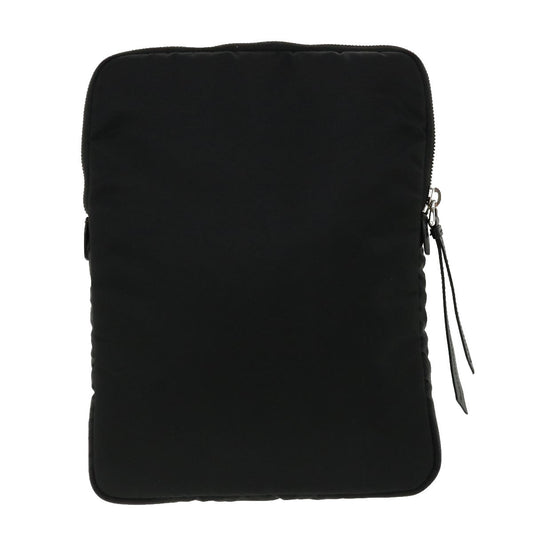 Prada Clutch Bag Auth Leather Nylon Black