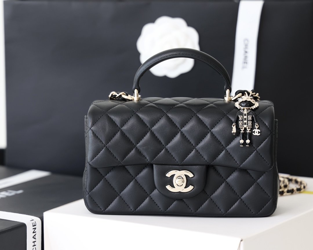 Chanel Top Qualityap Bag Doll Handle Bag Black Mini Travel Bag