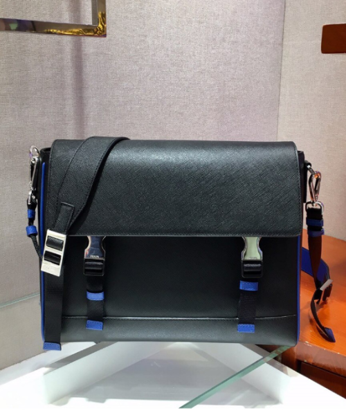 Prada Shoulder Bag Leather Saffiano Blue