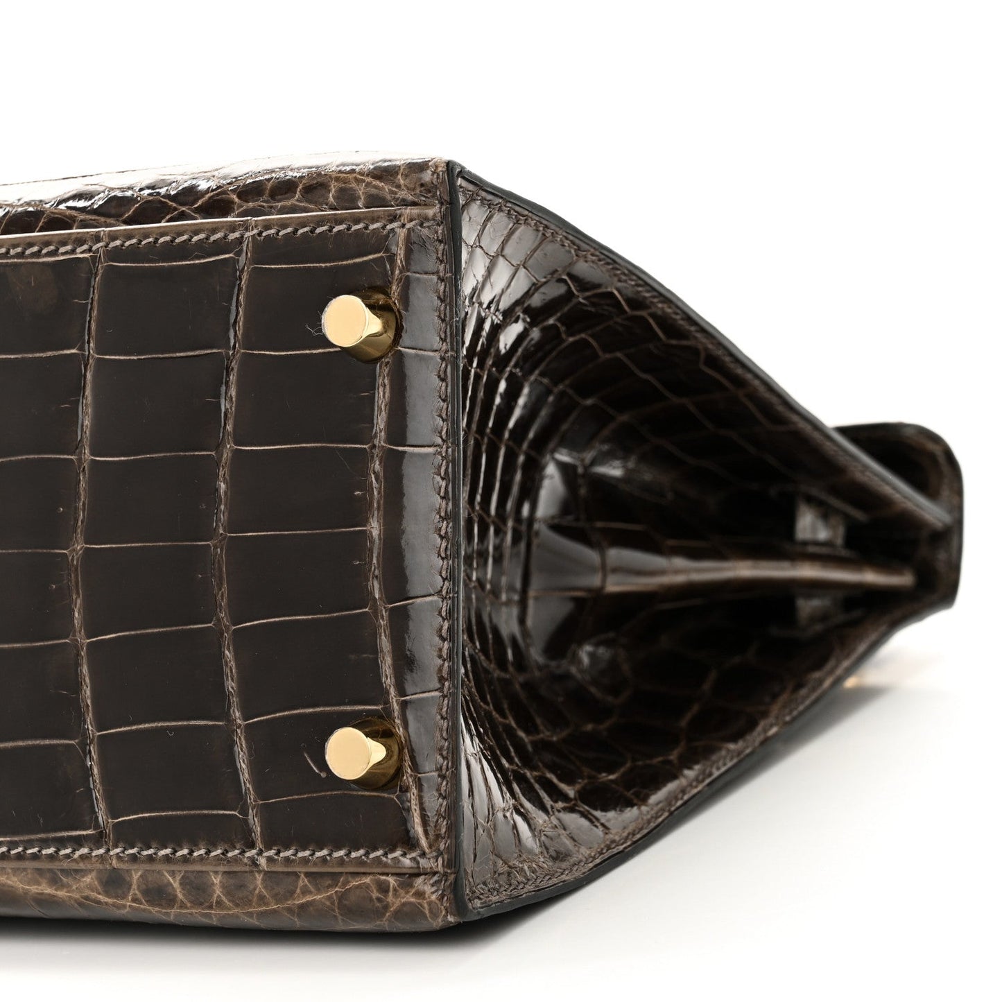 Hermes Shiny Niloticus Crocodile Kelly Sellier Gris Elephant Handbag Travel Bag