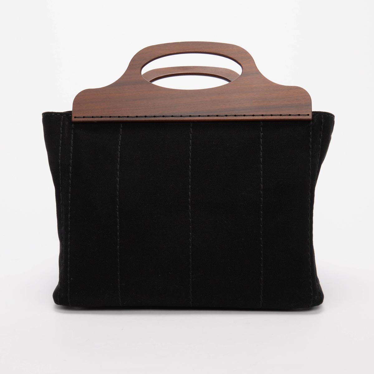 Prada Wood Handle Canapa Tote Canvas Black Tote Bag