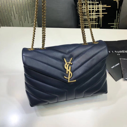 YSL Saint Laurent Loulou MatelassÃ© "Y" 9.8in 23cm Blue Small Chain Handbag