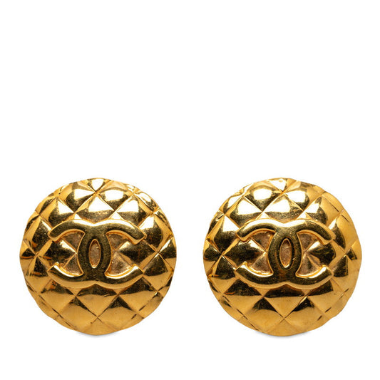 Chanel Gold-Plated Coco Mark Matelasse Earrings Jewelry