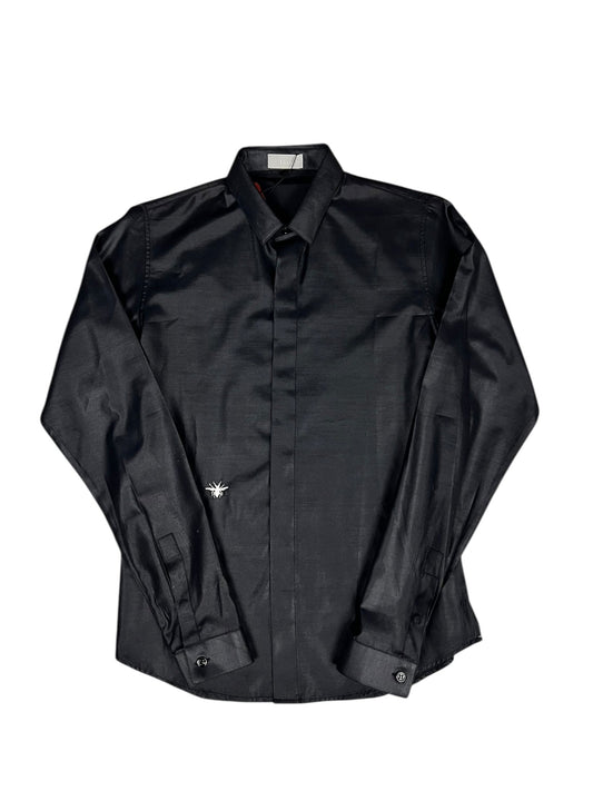 Dior Handbag Christian Bee Polyester Button-Up Shirt Black