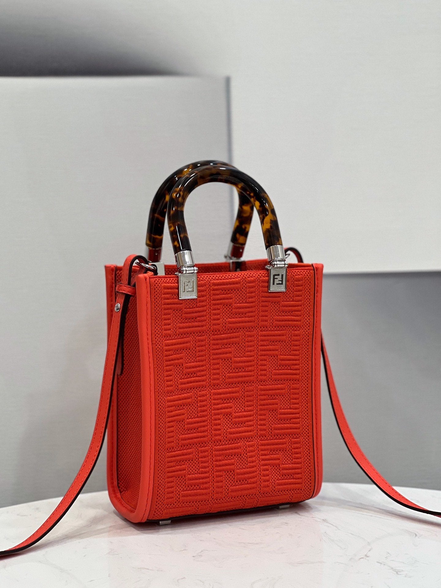 Fendi Top QualityTop Quality Sunshine Shopper Red Mini FF Crossbody Bag