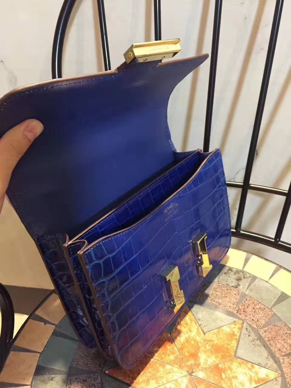Top Quality Constance Pattern Crocotop Qualityle For Blue Shoulder Bag