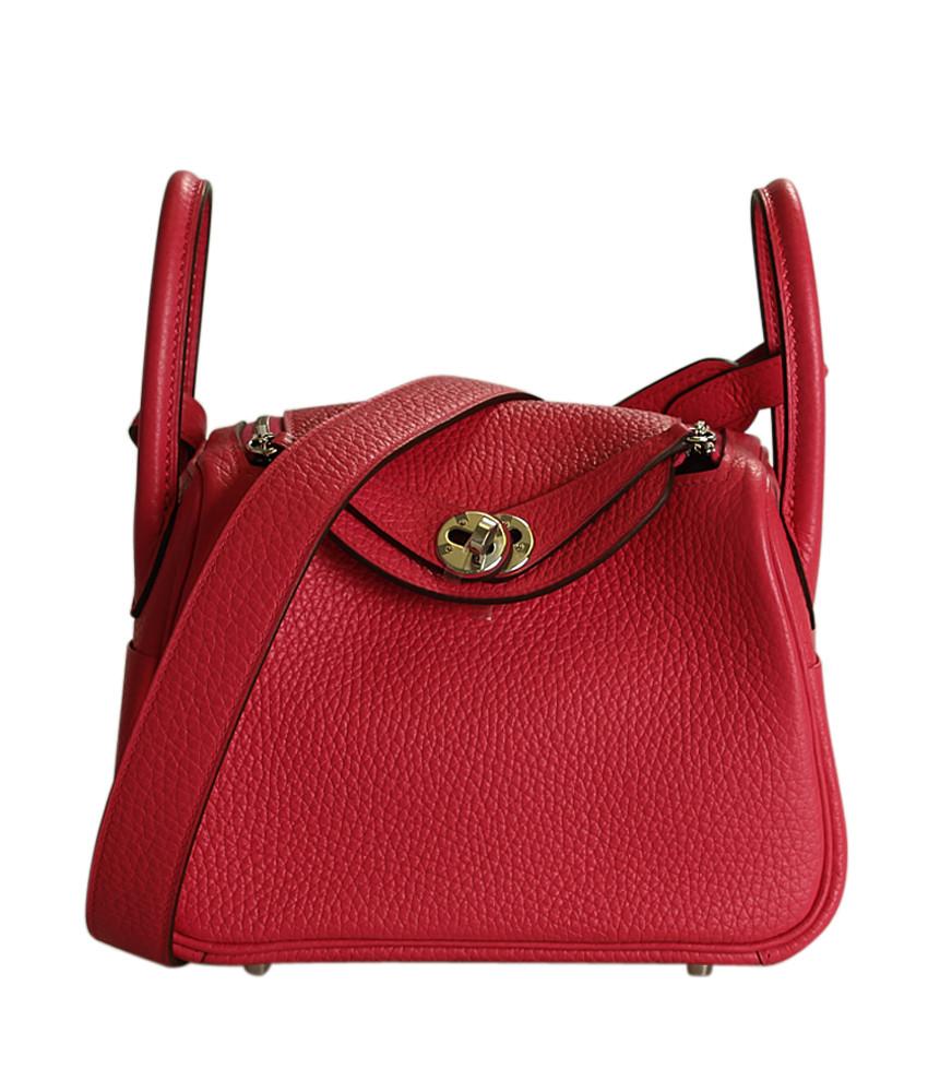 Hermes Luxury Lindy Rose Extreme Taurillon Clemence Way Mini Travel Bag