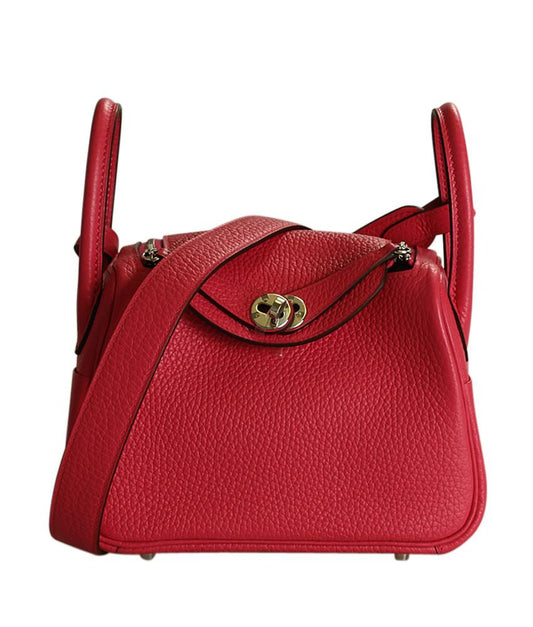 Hermes Luxury Lindy Rose Extreme Taurillon Clemence Way Mini Travel Bag