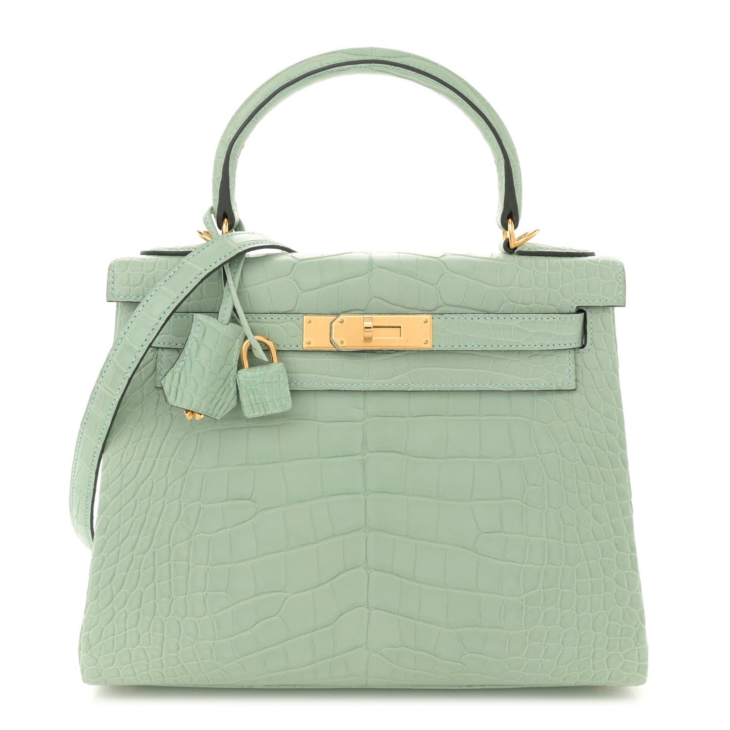 Hermes Matte Alligator Kelly Retourne Vert Eau Handbag Travel Bag