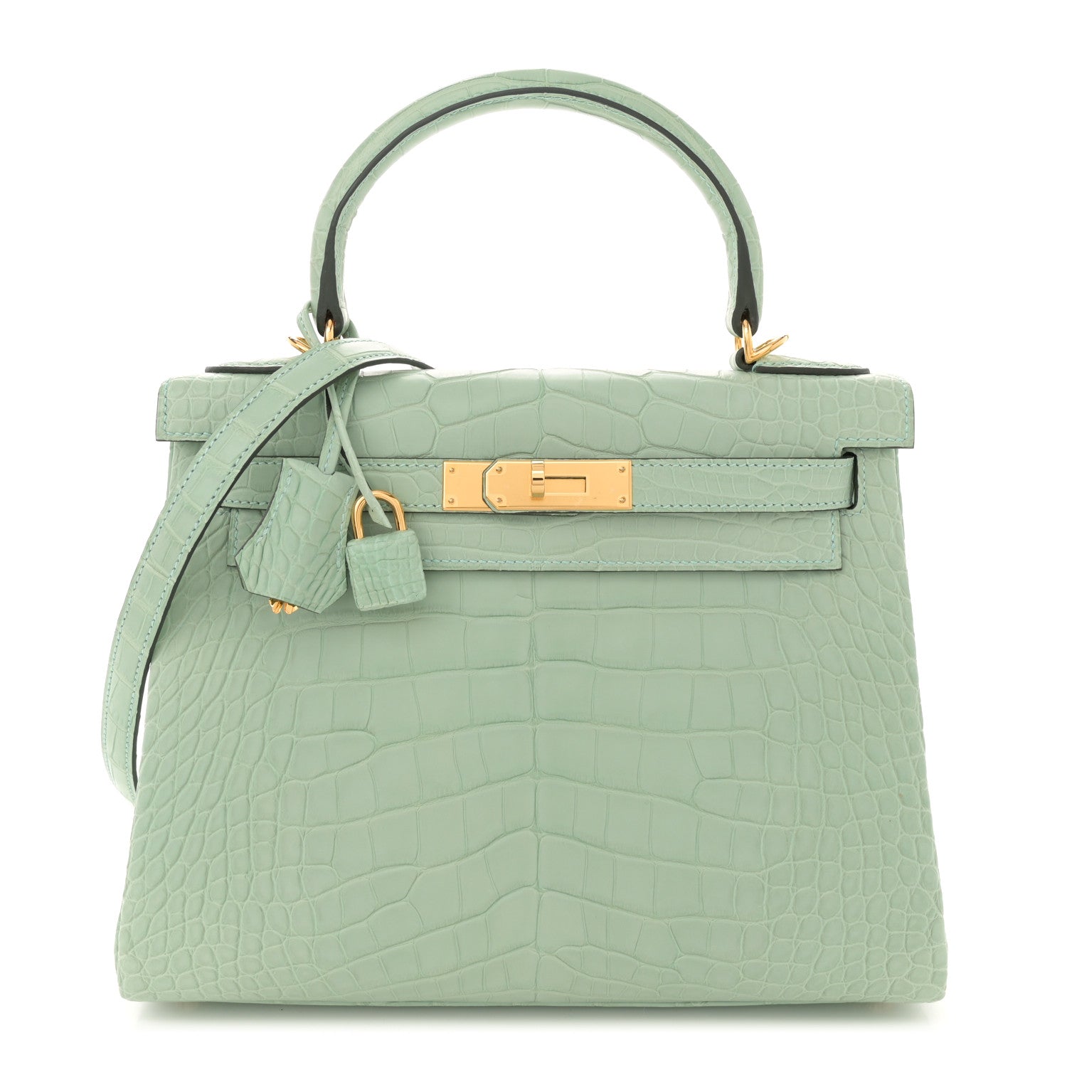 Hermes Matte Alligator Kelly Retourne Vert Eau Handbag Travel Bag