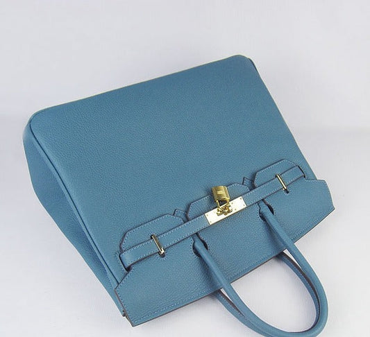 Hermes Luxury Birkin Cm Cattle Skin Vein Handbags Blue Gold Travel Bag