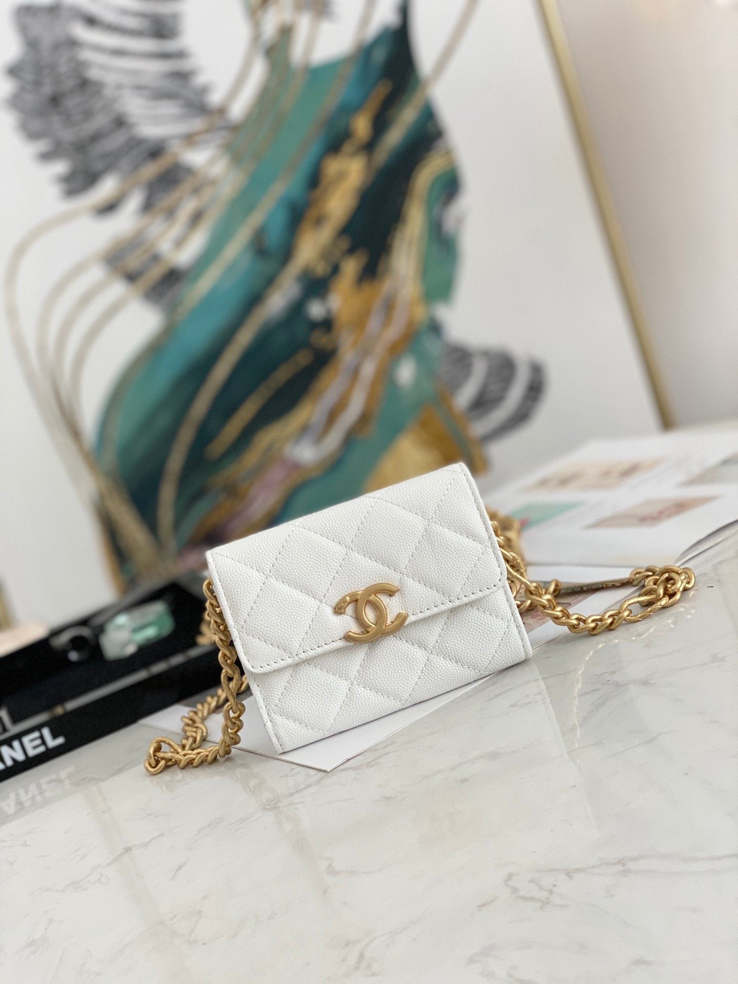 CHLMini Toned Hardware 4.7in 12cm White Gold Flap Mini Bag