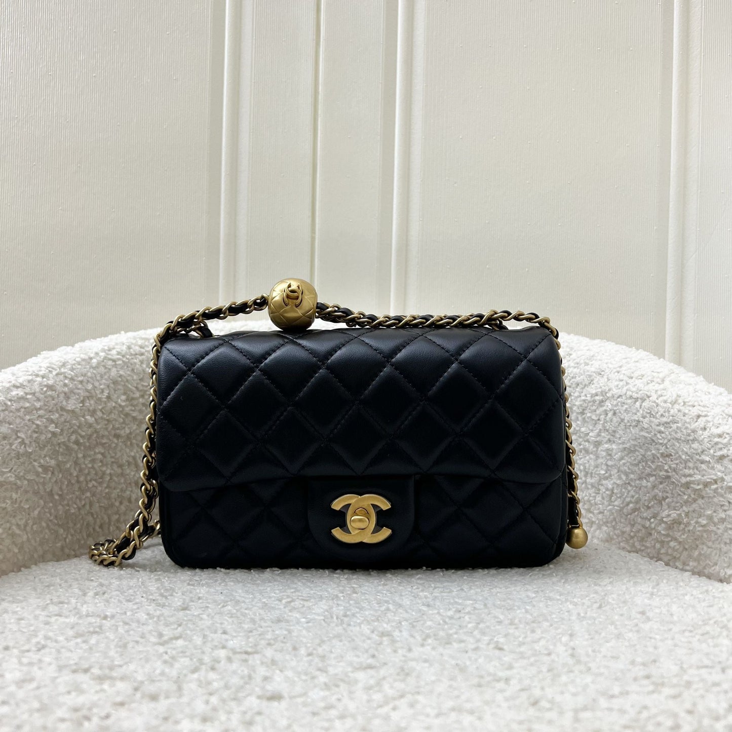Chanel Pearl Crush Mini Rectangular Flap in Black Lambskin and AGHW (Model: ) Accessory
