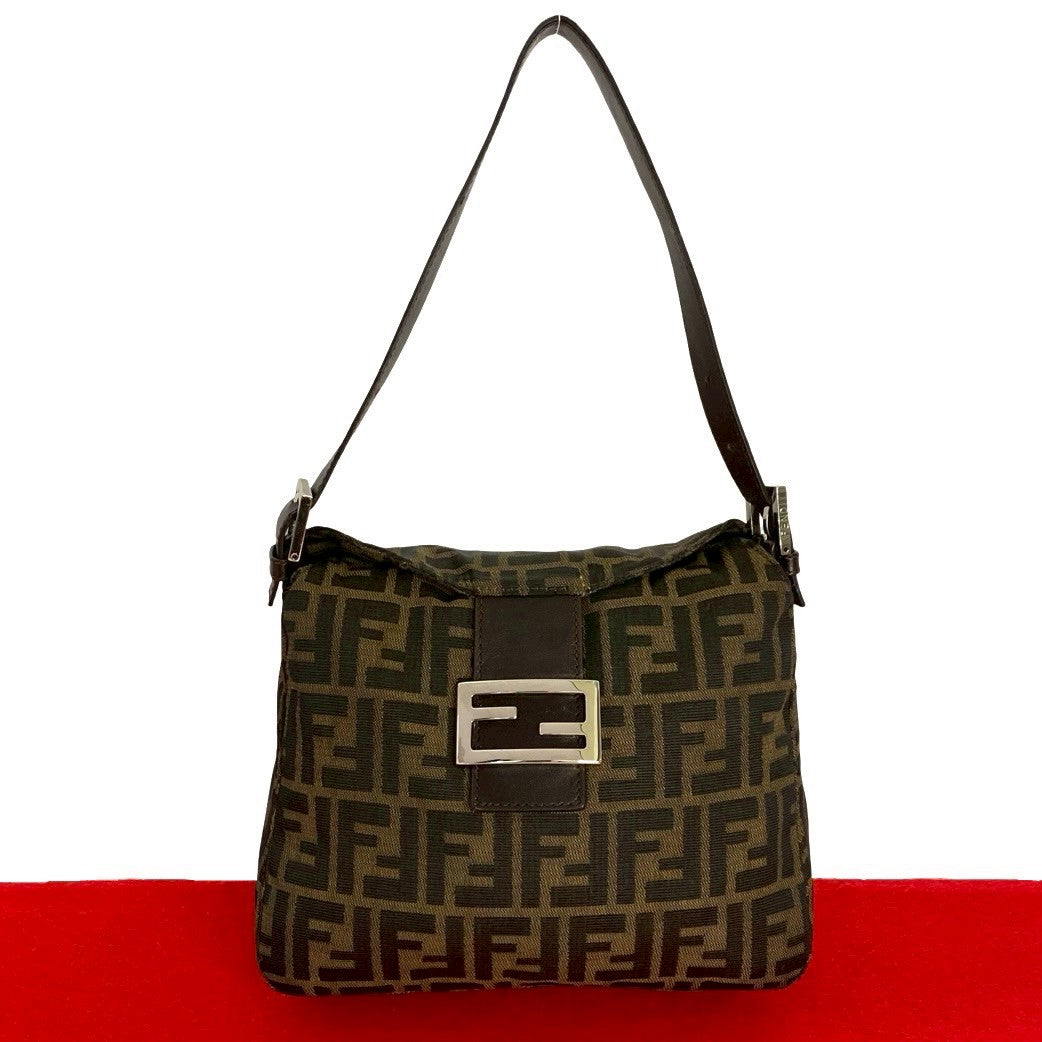 Fendi Mamma Baguette 2Way Bag Leather Canvas Shoulder Bag