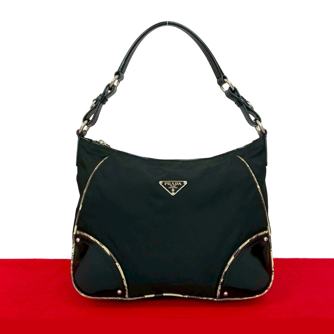 Prada Triangle 2Way Shoulder Bag Handbag Leather Nylon Logo