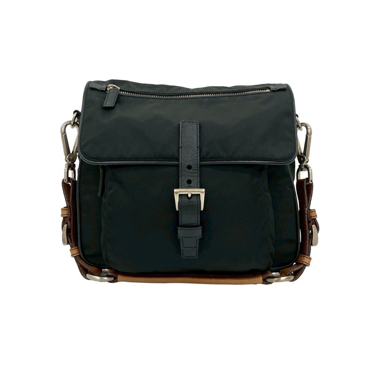 Prada 2Way Handbag Leather Nylon Saffiano Travel Bag